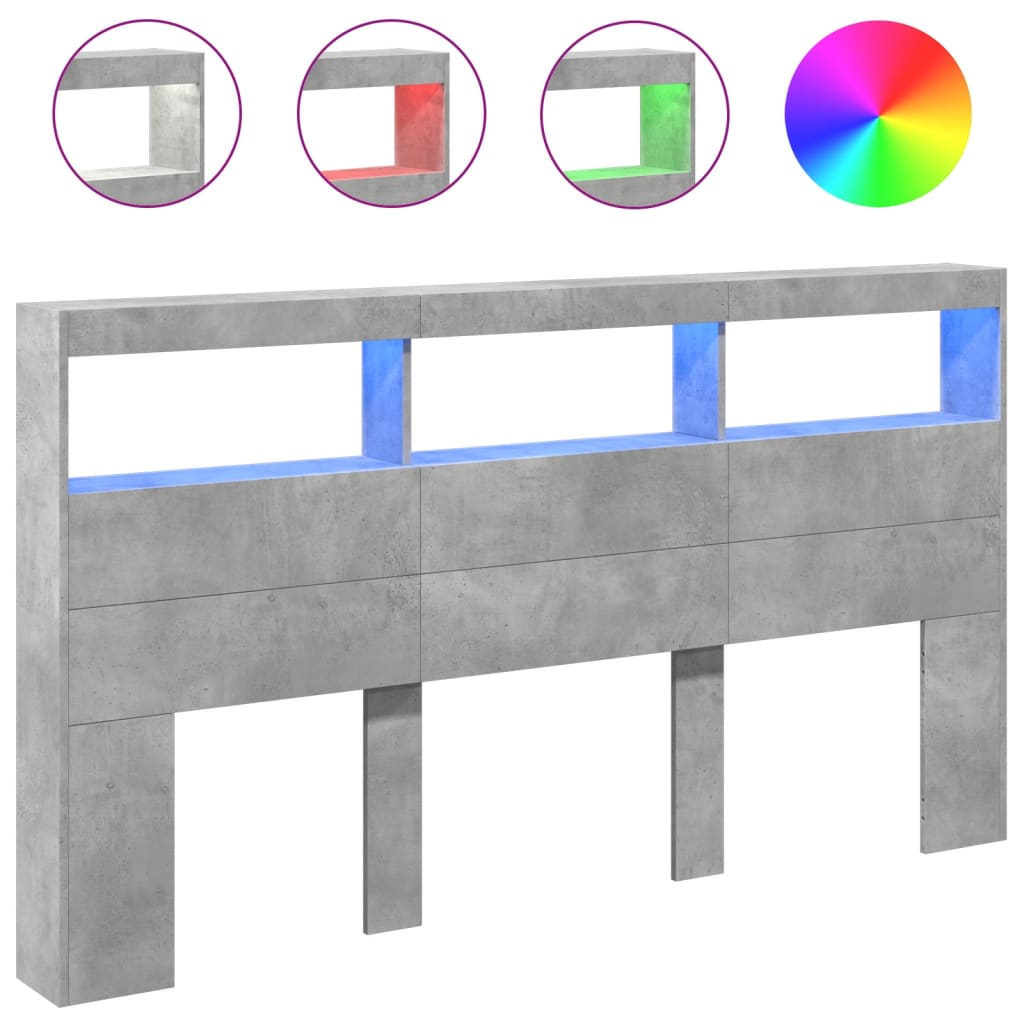 Hoofdbordkast met LED-verlichting 180x17x102 cm betongrijs is nu te koop bij PeponiXL, paradijselijk wonen!