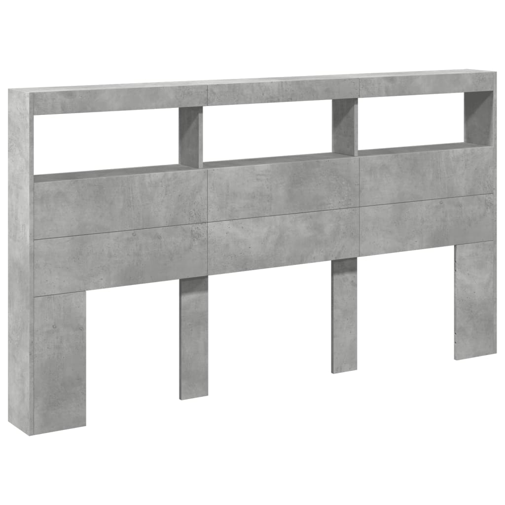 Hoofdbordkast met LED-verlichting 180x17x102 cm betongrijs is nu te koop bij PeponiXL, paradijselijk wonen!