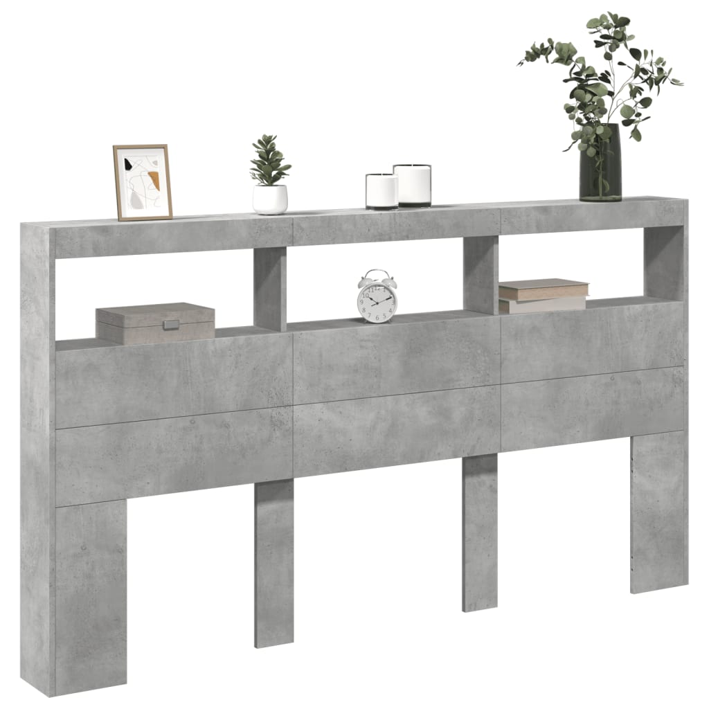Hoofdbordkast met LED-verlichting 180x17x102 cm betongrijs is nu te koop bij PeponiXL, paradijselijk wonen!