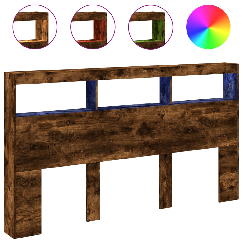 Hoofdbordkast met LED-verlichting 180x17x102 cm gerookt eiken is nu te koop bij PeponiXL, paradijselijk wonen!