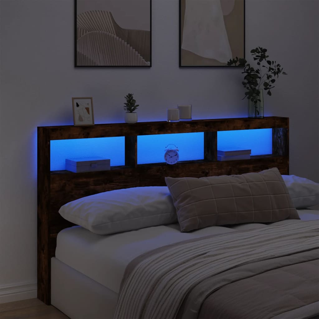 Hoofdbordkast met LED-verlichting 180x17x102 cm gerookt eiken is nu te koop bij PeponiXL, paradijselijk wonen!