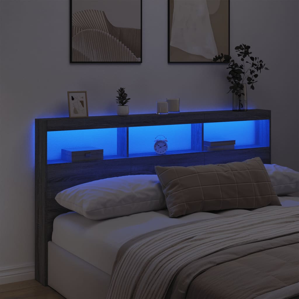 Hoofdbordkast met LED-verlichting 180x17x102 cm grijs sonoma is nu te koop bij PeponiXL, paradijselijk wonen!