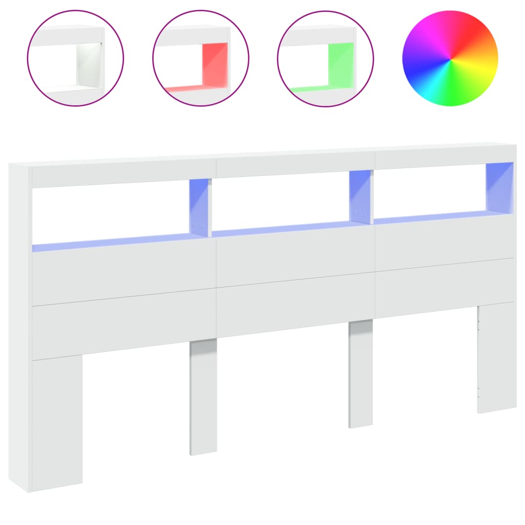 Hoofdbordkast met LED-verlichting 200x17x102 cm wit is nu te koop bij PeponiXL, paradijselijk wonen!