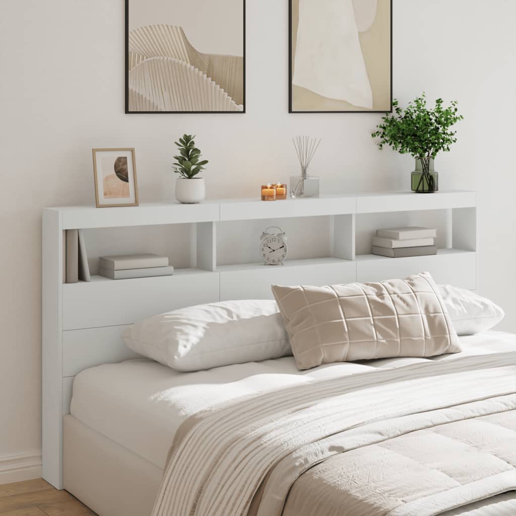 Hoofdbordkast met LED-verlichting 200x17x102 cm wit is nu te koop bij PeponiXL, paradijselijk wonen!