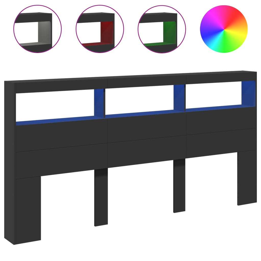 Hoofdbordkast met LED-verlichting 200x17x102 cm zwart is nu te koop bij PeponiXL, paradijselijk wonen!