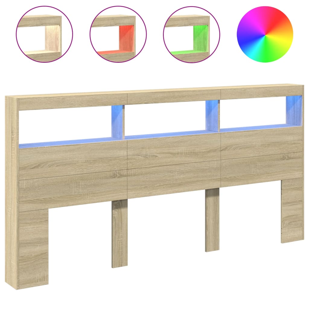 Hoofdbordkast met LED-verlichting 200x17x102 cm sonoma eiken is nu te koop bij PeponiXL, paradijselijk wonen!