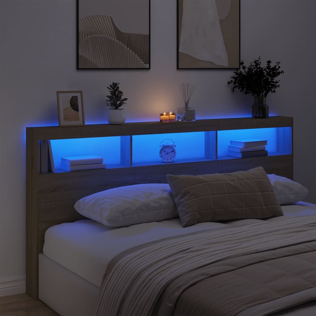 Hoofdbordkast met LED-verlichting 200x17x102 cm sonoma eiken is nu te koop bij PeponiXL, paradijselijk wonen!