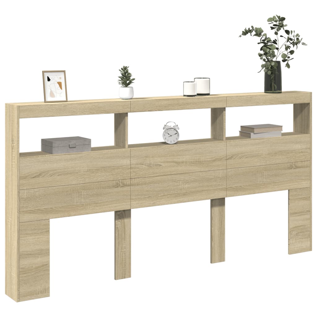 Hoofdbordkast met LED-verlichting 200x17x102 cm sonoma eiken is nu te koop bij PeponiXL, paradijselijk wonen!