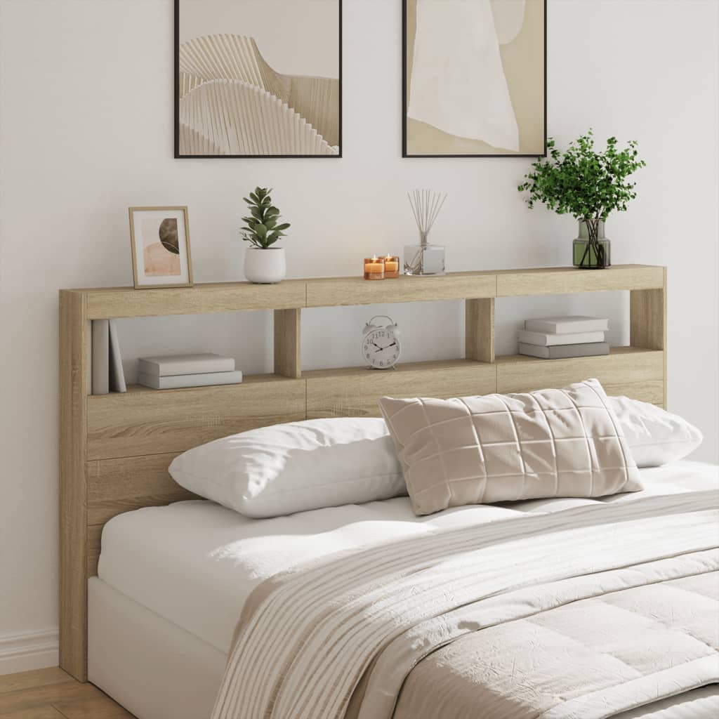 Hoofdbordkast met LED-verlichting 200x17x102 cm sonoma eiken is nu te koop bij PeponiXL, paradijselijk wonen!