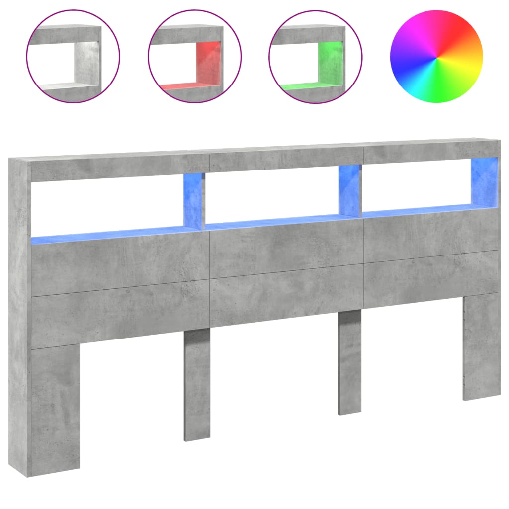 Hoofdbordkast met LED-verlichting 200x17x102 cm betongrijs is nu te koop bij PeponiXL, paradijselijk wonen!