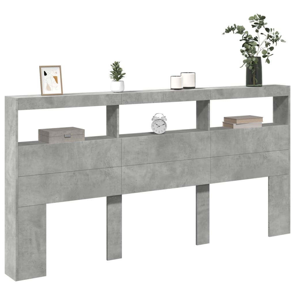Hoofdbordkast met LED-verlichting 200x17x102 cm betongrijs is nu te koop bij PeponiXL, paradijselijk wonen!