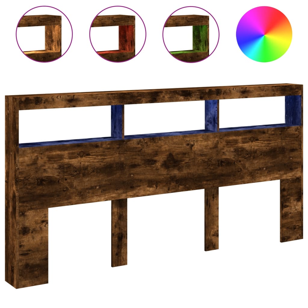 Hoofdbordkast met LED-verlichting 200x17x102 cm gerookt eiken is nu te koop bij PeponiXL, paradijselijk wonen!