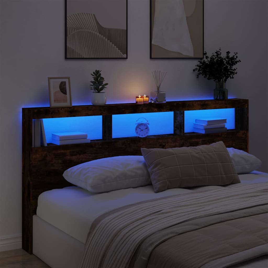 Hoofdbordkast met LED-verlichting 200x17x102 cm gerookt eiken is nu te koop bij PeponiXL, paradijselijk wonen!
