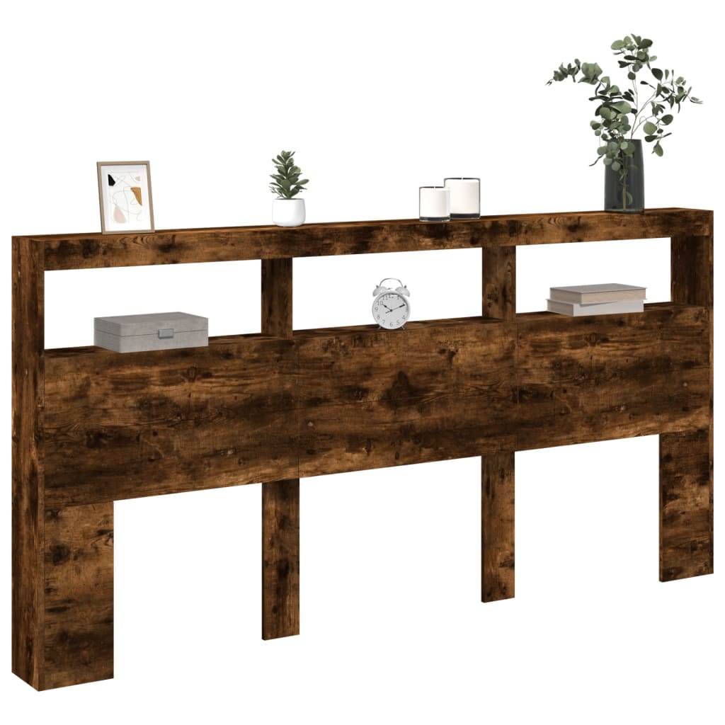 Hoofdbordkast met LED-verlichting 200x17x102 cm gerookt eiken is nu te koop bij PeponiXL, paradijselijk wonen!