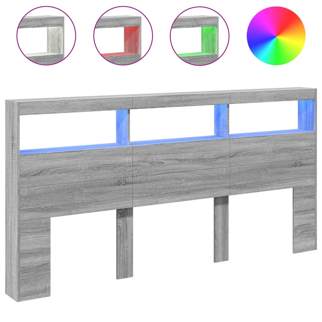 Hoofdbordkast met LED-verlichting 200x17x102 cm grijs sonoma is nu te koop bij PeponiXL, paradijselijk wonen!
