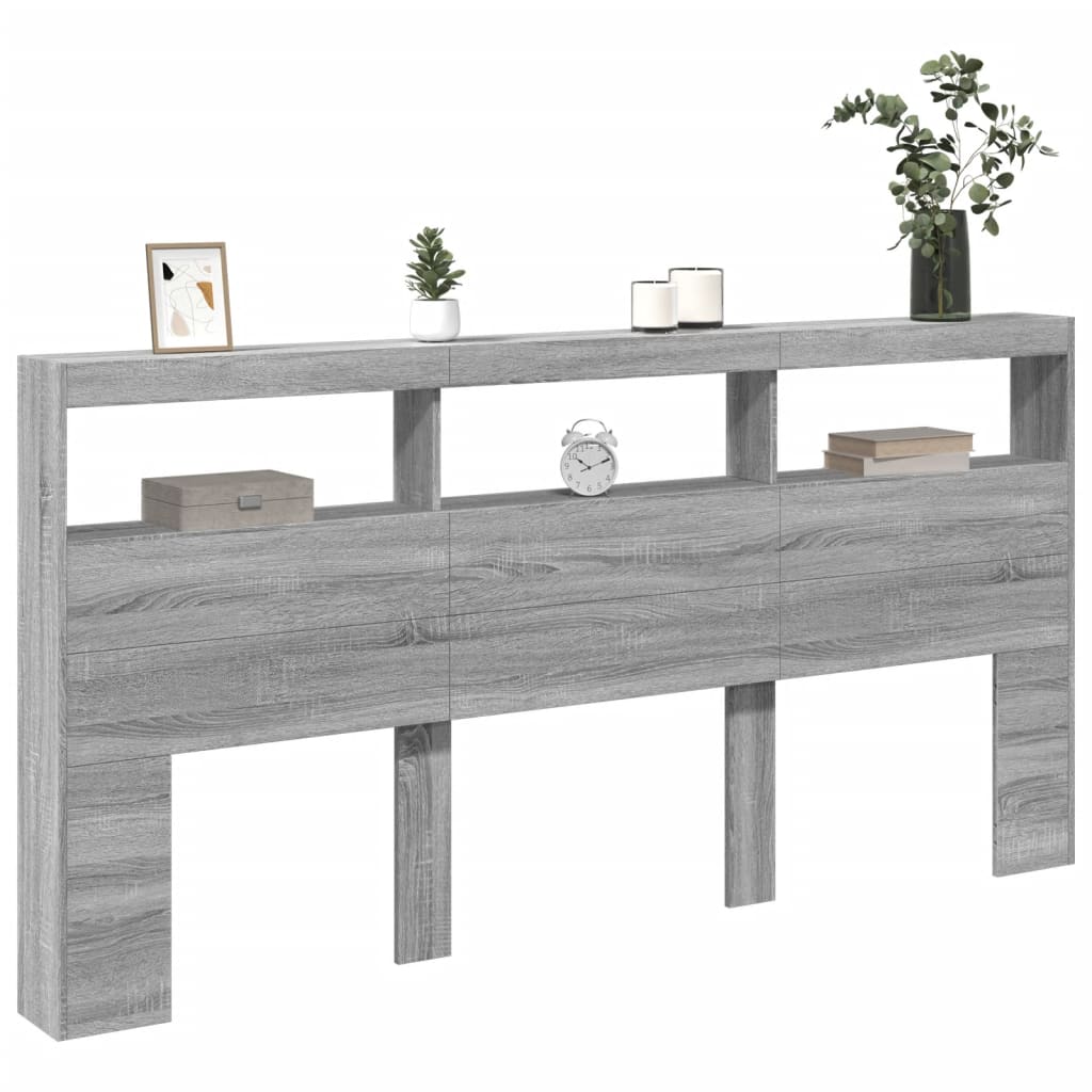 Hoofdbordkast met LED-verlichting 200x17x102 cm grijs sonoma is nu te koop bij PeponiXL, paradijselijk wonen!