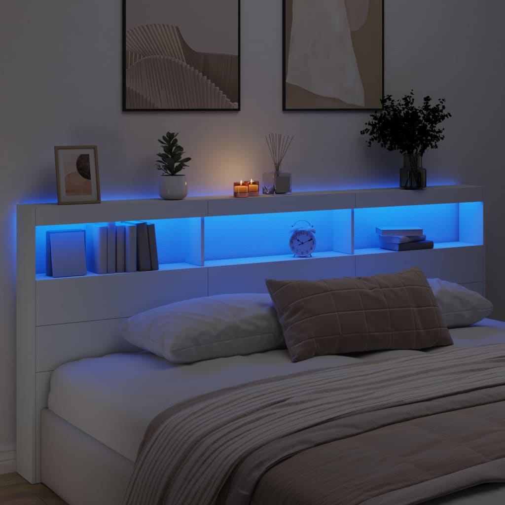 Hoofdbordkast met LED-verlichting 220x17x102 cm wit is nu te koop bij PeponiXL, paradijselijk wonen!