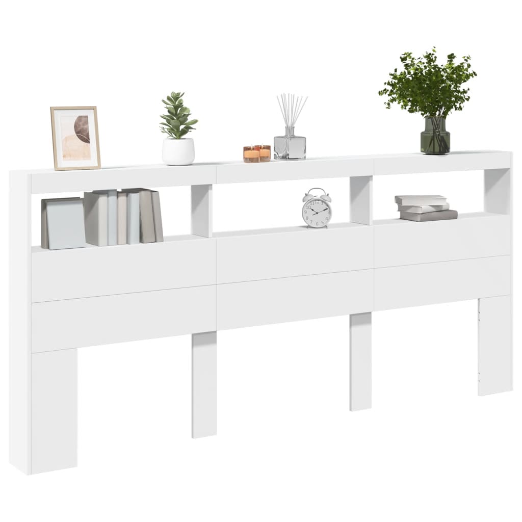 Hoofdbordkast met LED-verlichting 220x17x102 cm wit is nu te koop bij PeponiXL, paradijselijk wonen!