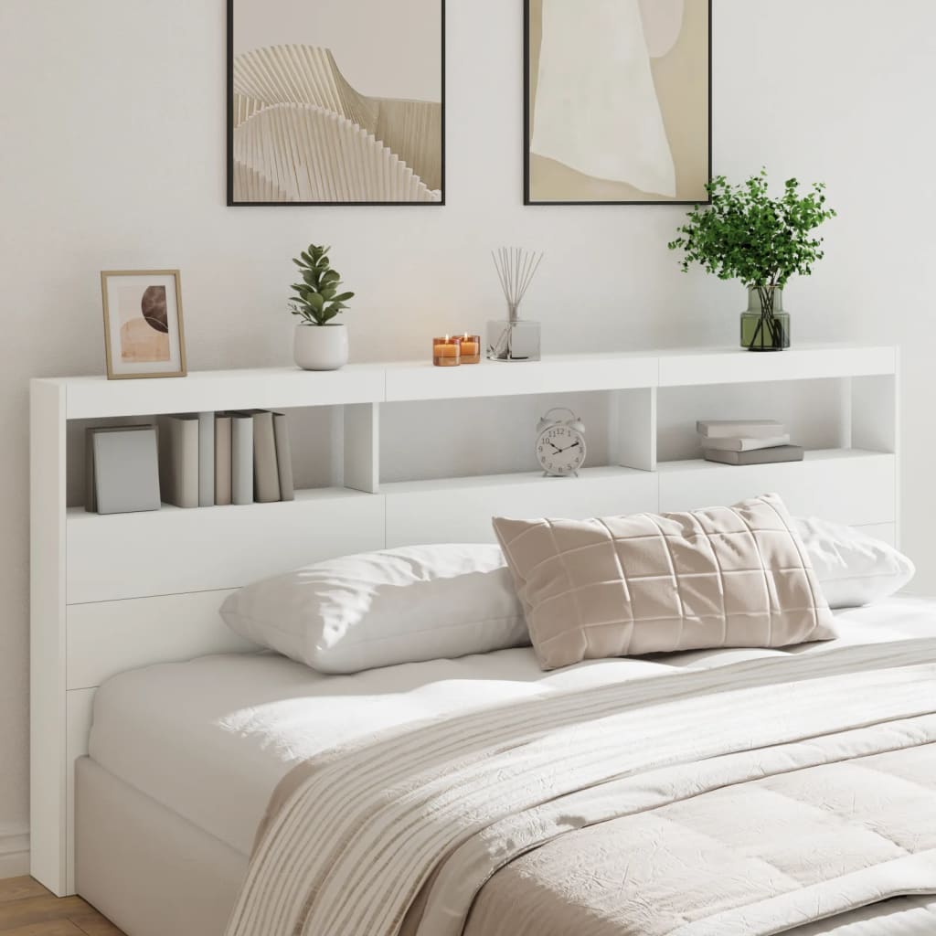 Hoofdbordkast met LED-verlichting 220x17x102 cm wit is nu te koop bij PeponiXL, paradijselijk wonen!