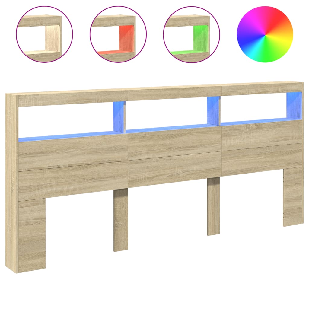 Hoofdbordkast met LED-verlichting 220x17x102 cm sonoma eiken is nu te koop bij PeponiXL, paradijselijk wonen!