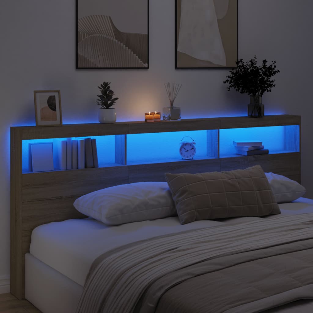 Hoofdbordkast met LED-verlichting 220x17x102 cm sonoma eiken is nu te koop bij PeponiXL, paradijselijk wonen!