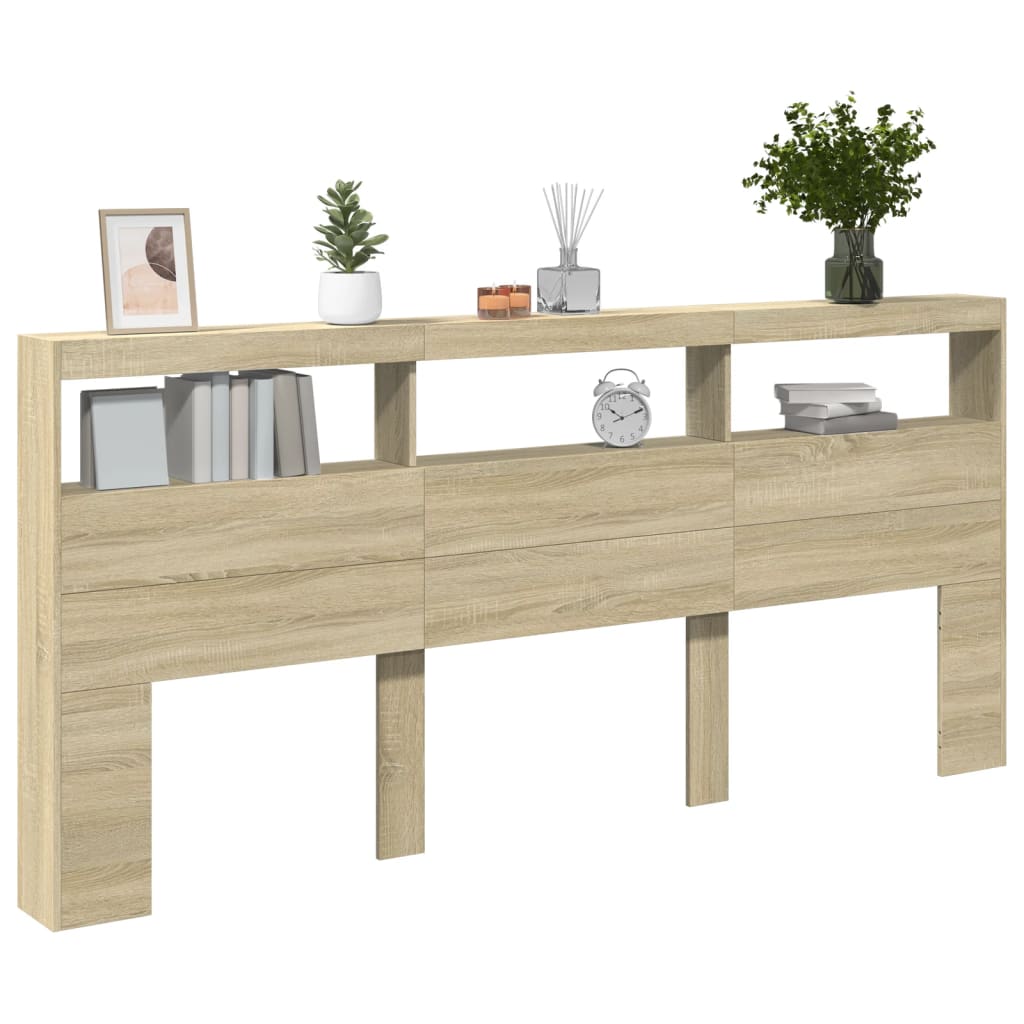 Hoofdbordkast met LED-verlichting 220x17x102 cm sonoma eiken is nu te koop bij PeponiXL, paradijselijk wonen!