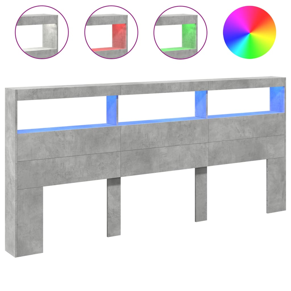 Hoofdbordkast met LED-verlichting 220x17x102 cm betongrijs is nu te koop bij PeponiXL, paradijselijk wonen!