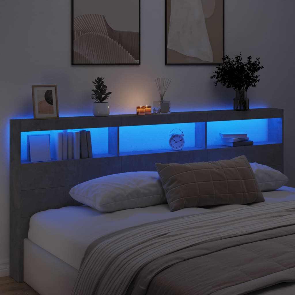 Hoofdbordkast met LED-verlichting 220x17x102 cm betongrijs is nu te koop bij PeponiXL, paradijselijk wonen!