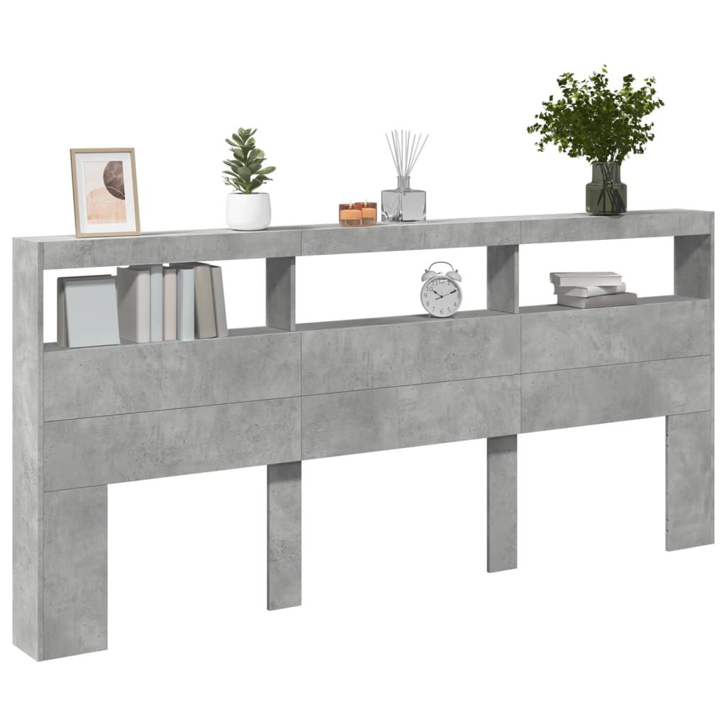 Hoofdbordkast met LED-verlichting 220x17x102 cm betongrijs is nu te koop bij PeponiXL, paradijselijk wonen!