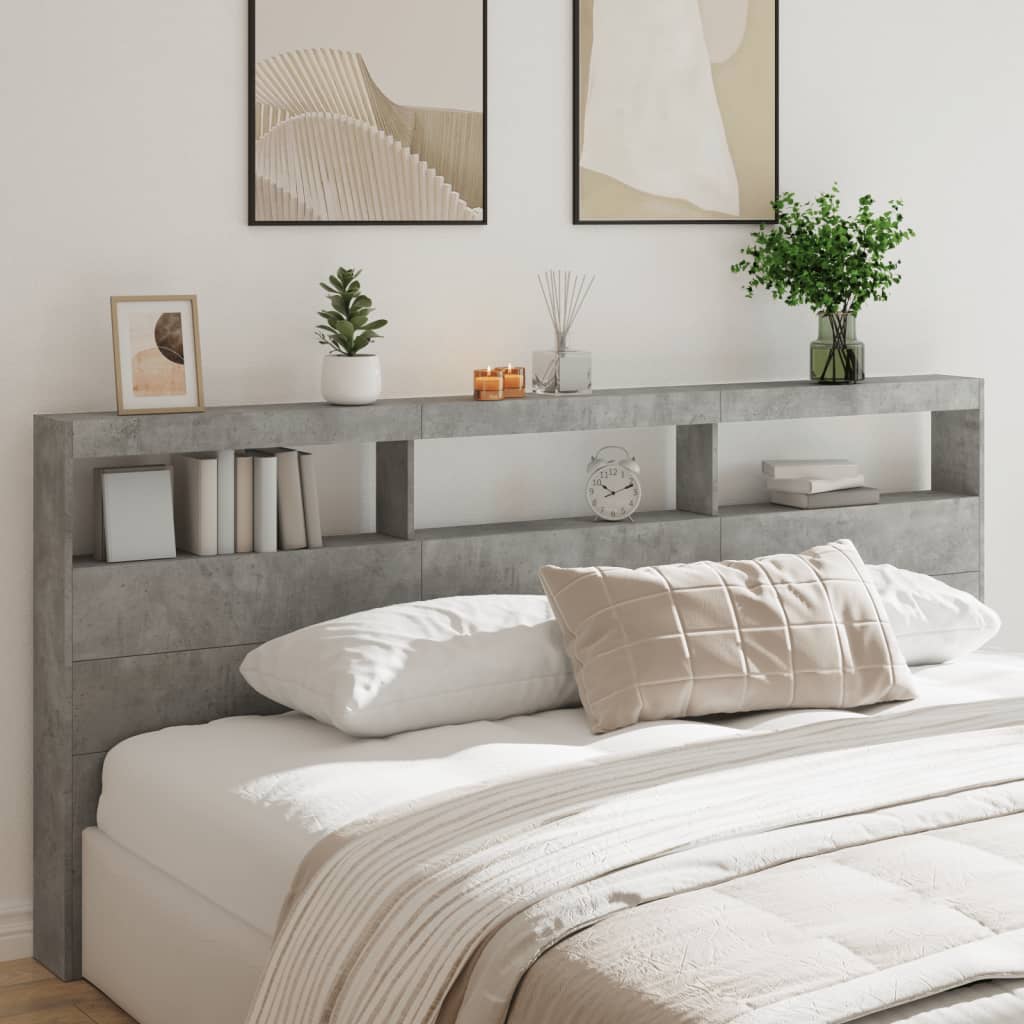 Hoofdbordkast met LED-verlichting 220x17x102 cm betongrijs is nu te koop bij PeponiXL, paradijselijk wonen!