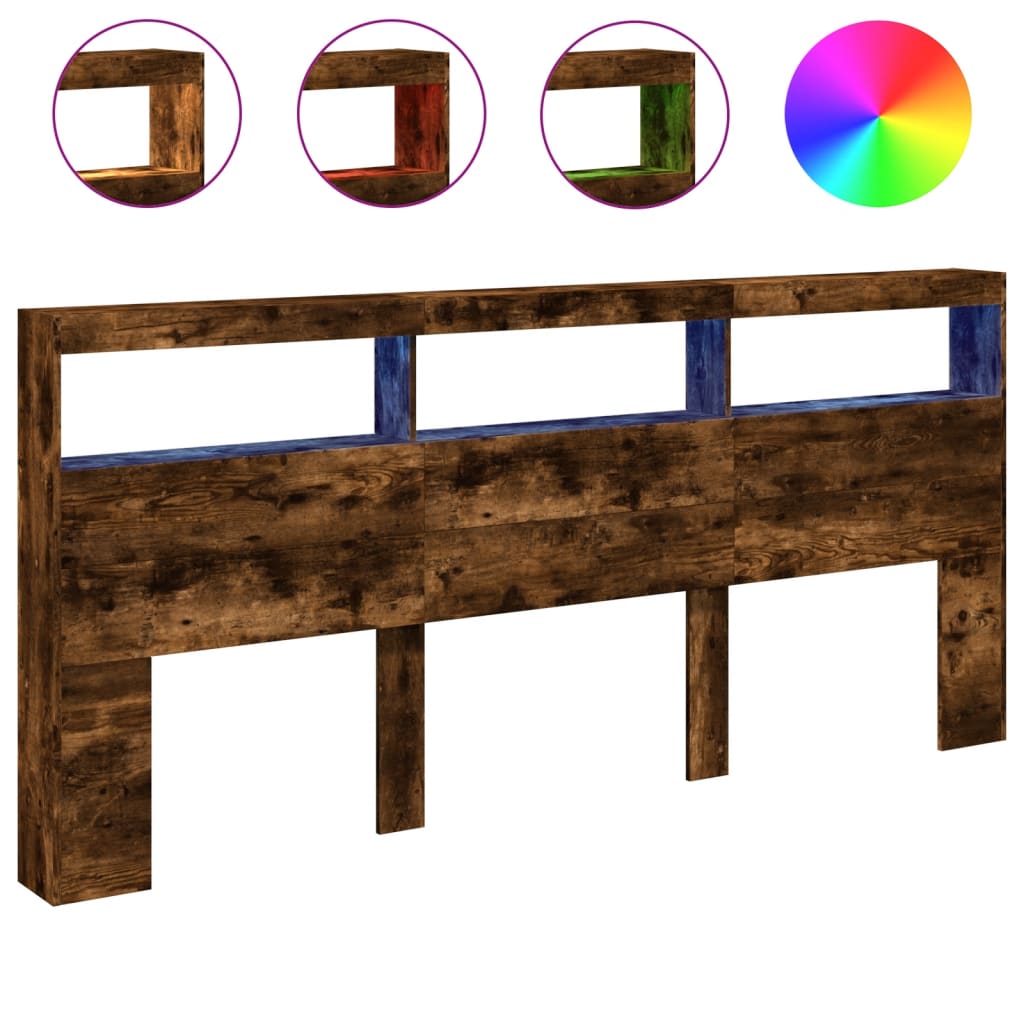 Hoofdbordkast met LED-verlichting 220x17x102 cm gerookt eiken is nu te koop bij PeponiXL, paradijselijk wonen!