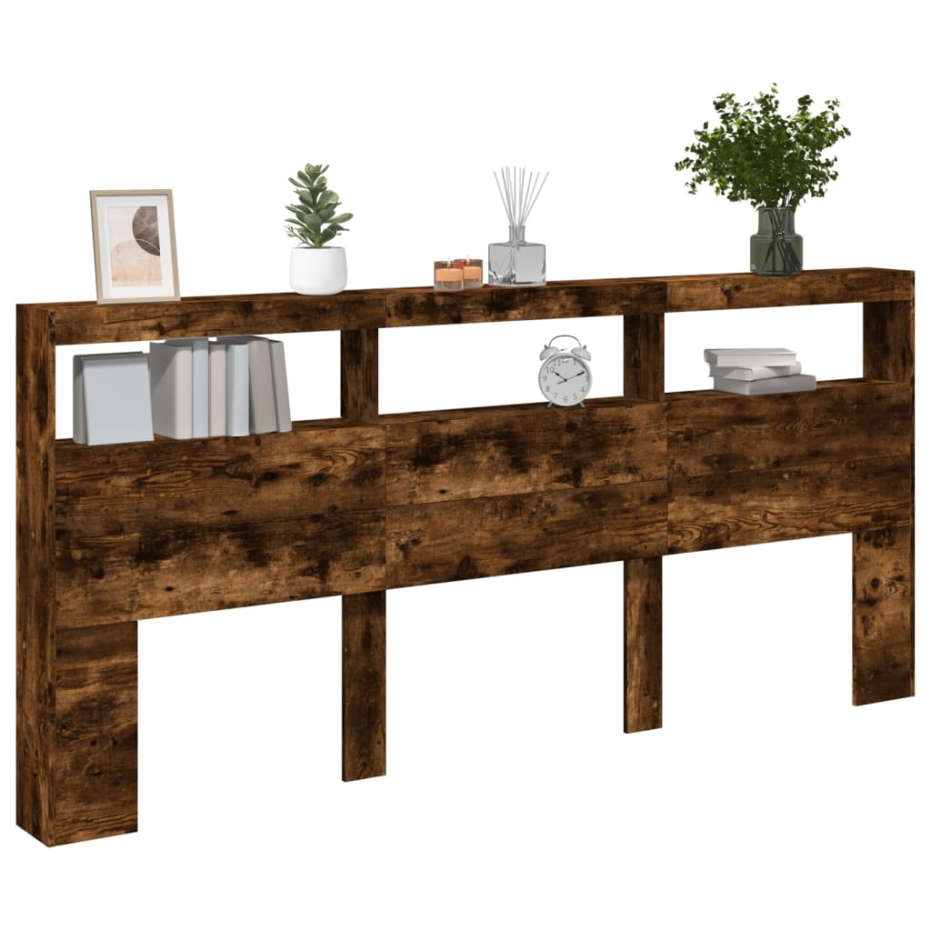 Hoofdbordkast met LED-verlichting 220x17x102 cm gerookt eiken is nu te koop bij PeponiXL, paradijselijk wonen!