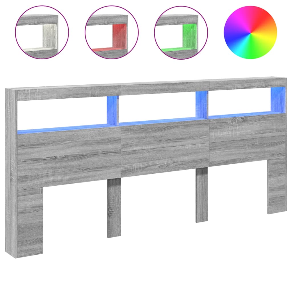 Hoofdbordkast met LED-verlichting 220x17x102 cm grijs sonoma is nu te koop bij PeponiXL, paradijselijk wonen!