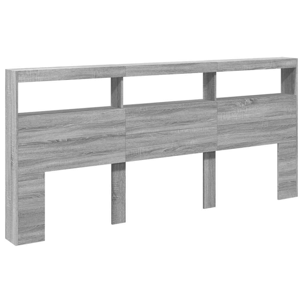 Hoofdbordkast met LED-verlichting 220x17x102 cm grijs sonoma is nu te koop bij PeponiXL, paradijselijk wonen!