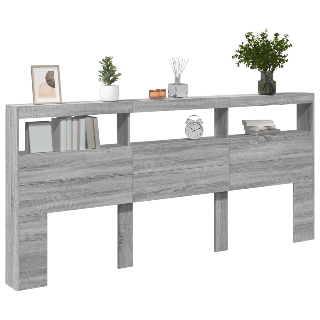 Hoofdbordkast met LED-verlichting 220x17x102 cm grijs sonoma is nu te koop bij PeponiXL, paradijselijk wonen!
