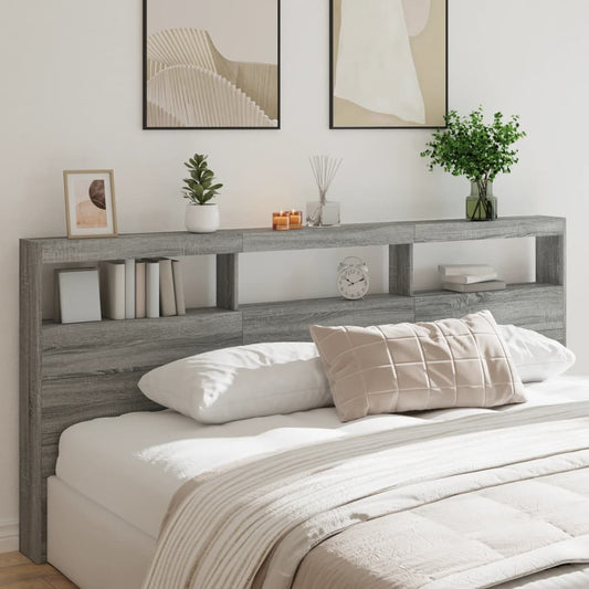Hoofdbordkast met LED-verlichting 220x17x102 cm grijs sonoma is nu te koop bij PeponiXL, paradijselijk wonen!