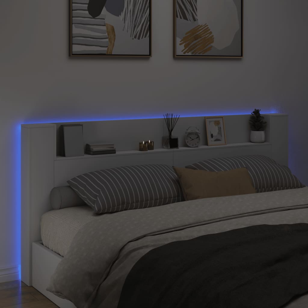 Hoofdbordkast met LED-verlichting 220x16,5x103,5 cm wit is nu te koop bij PeponiXL, paradijselijk wonen!