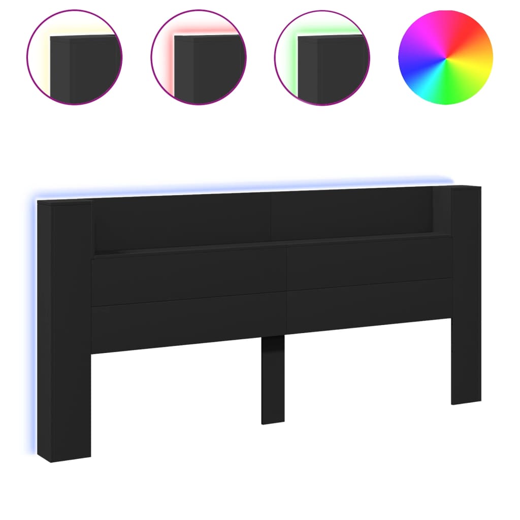 Hoofdbordkast met LED-verlichting 220x16,5x103,5 cm zwart is nu te koop bij PeponiXL, paradijselijk wonen!