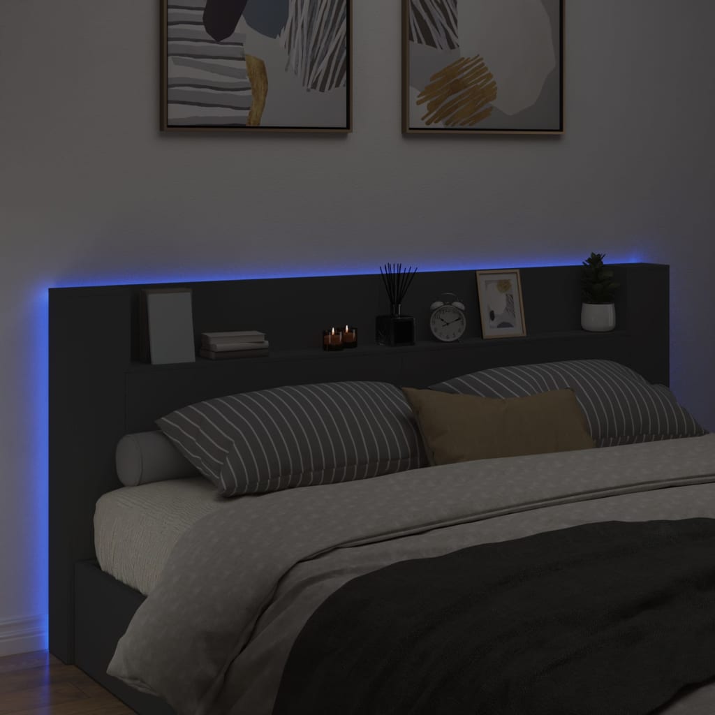 Hoofdbordkast met LED-verlichting 220x16,5x103,5 cm zwart is nu te koop bij PeponiXL, paradijselijk wonen!