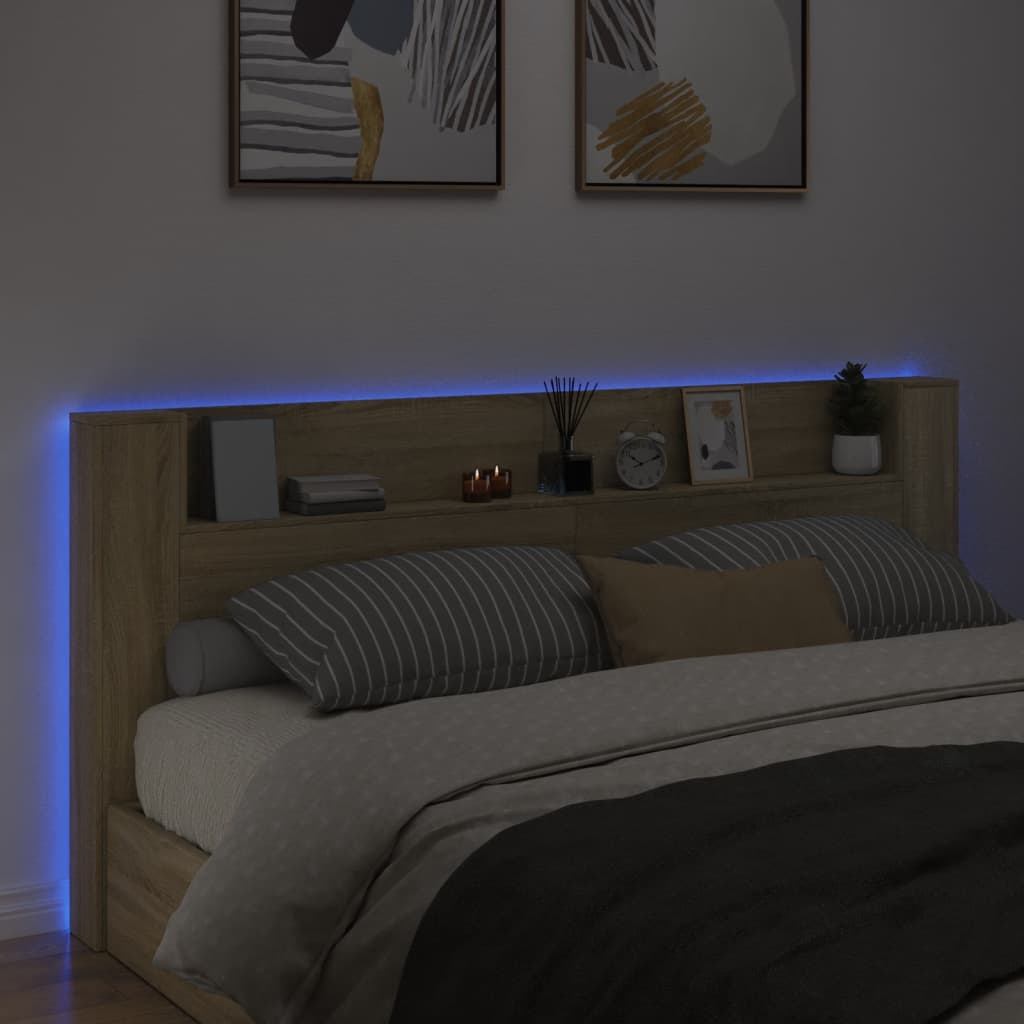 Hoofdbordkast met LED 220x16,5x103,5 cm sonoma eikenkleurig is nu te koop bij PeponiXL, paradijselijk wonen!
