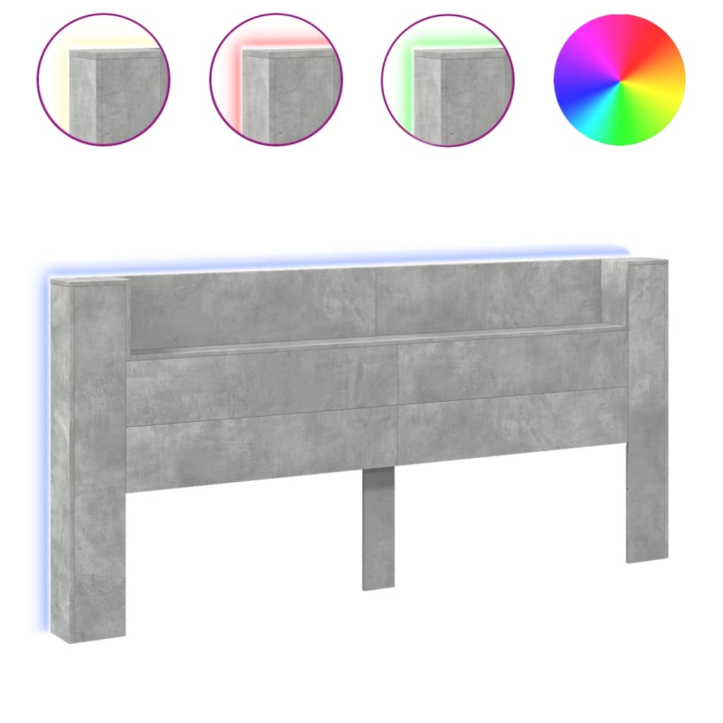 Hoofdbordkast met LED-verlichting 220x16,5x103,5 cm betongrijs is nu te koop bij PeponiXL, paradijselijk wonen!