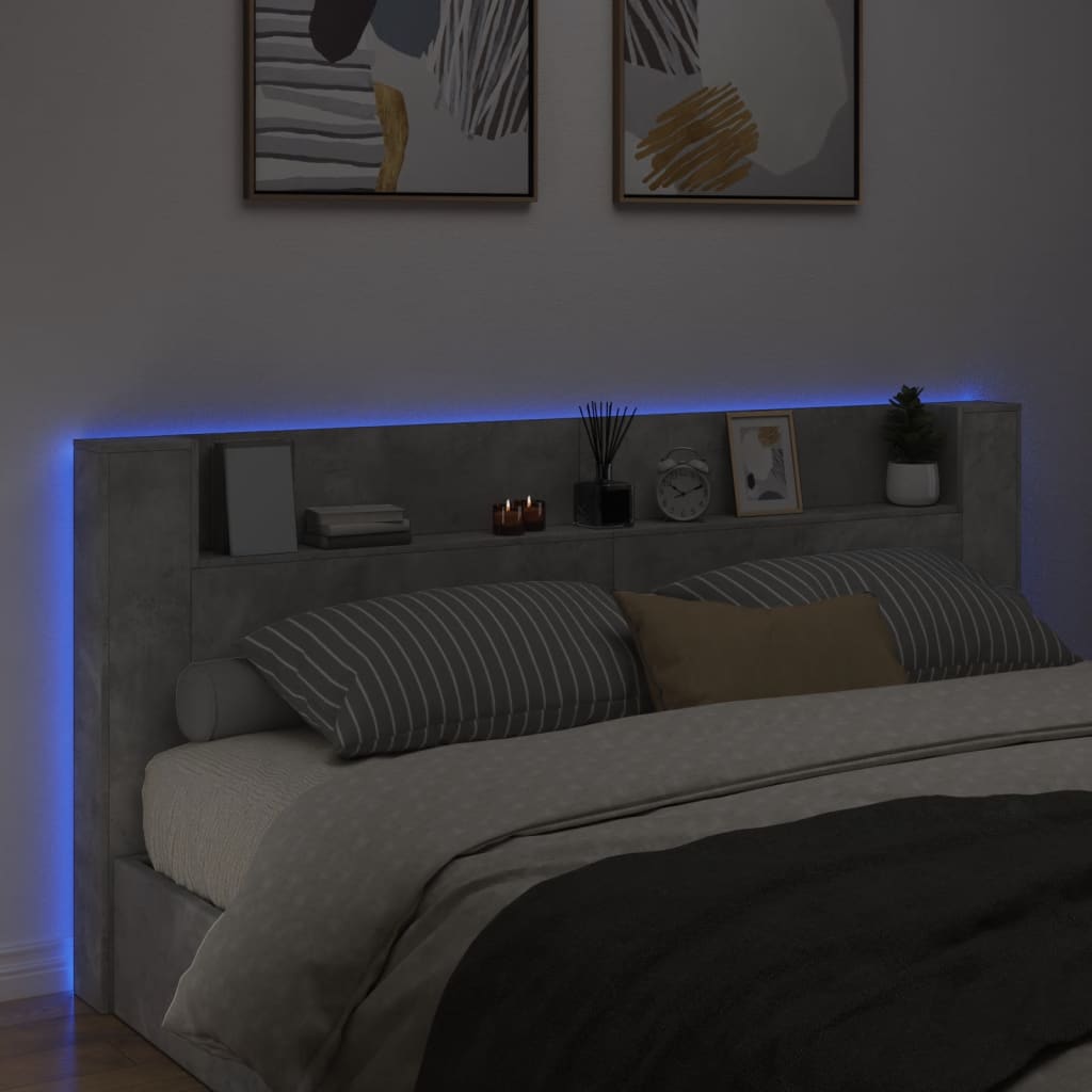 Hoofdbordkast met LED-verlichting 220x16,5x103,5 cm betongrijs is nu te koop bij PeponiXL, paradijselijk wonen!