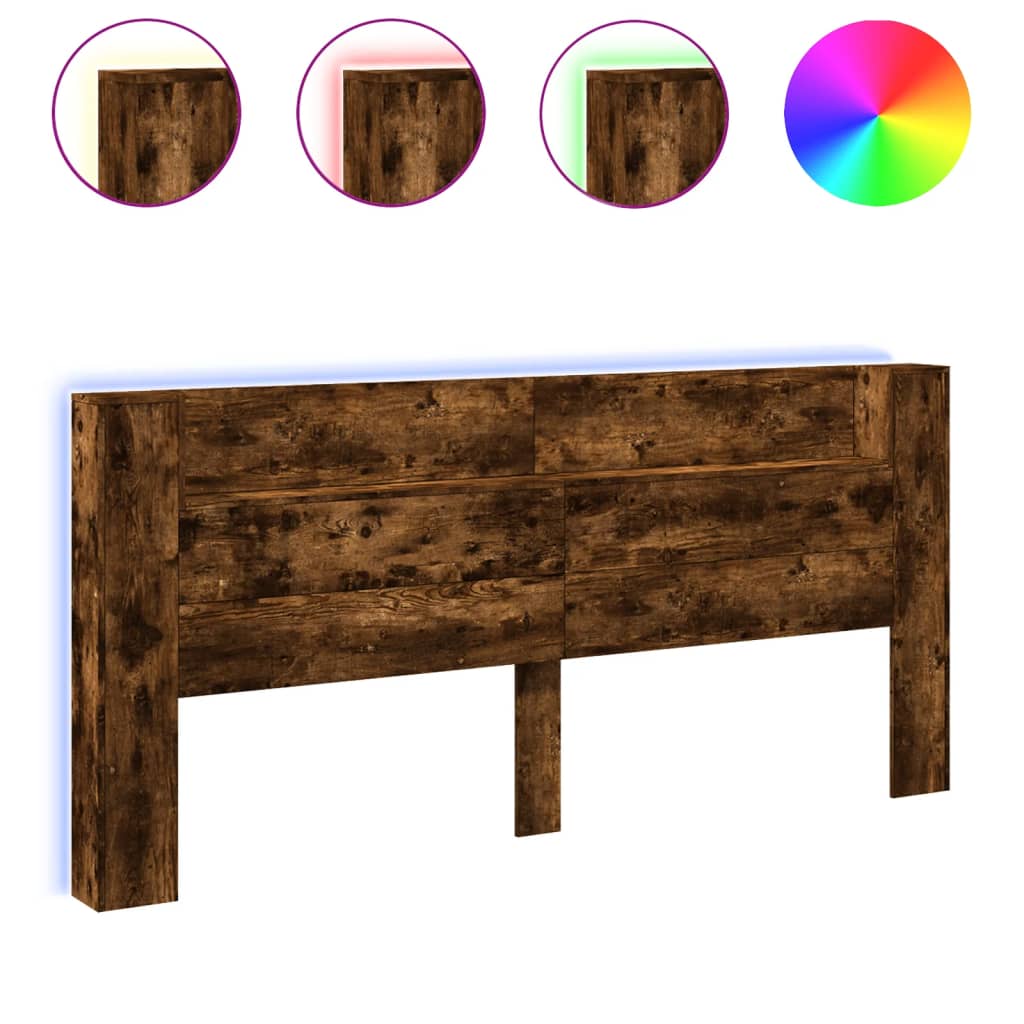 Hoofdbordkast met LED 220x16,5x103,5 cm gerookt eikenkleurig is nu te koop bij PeponiXL, paradijselijk wonen!