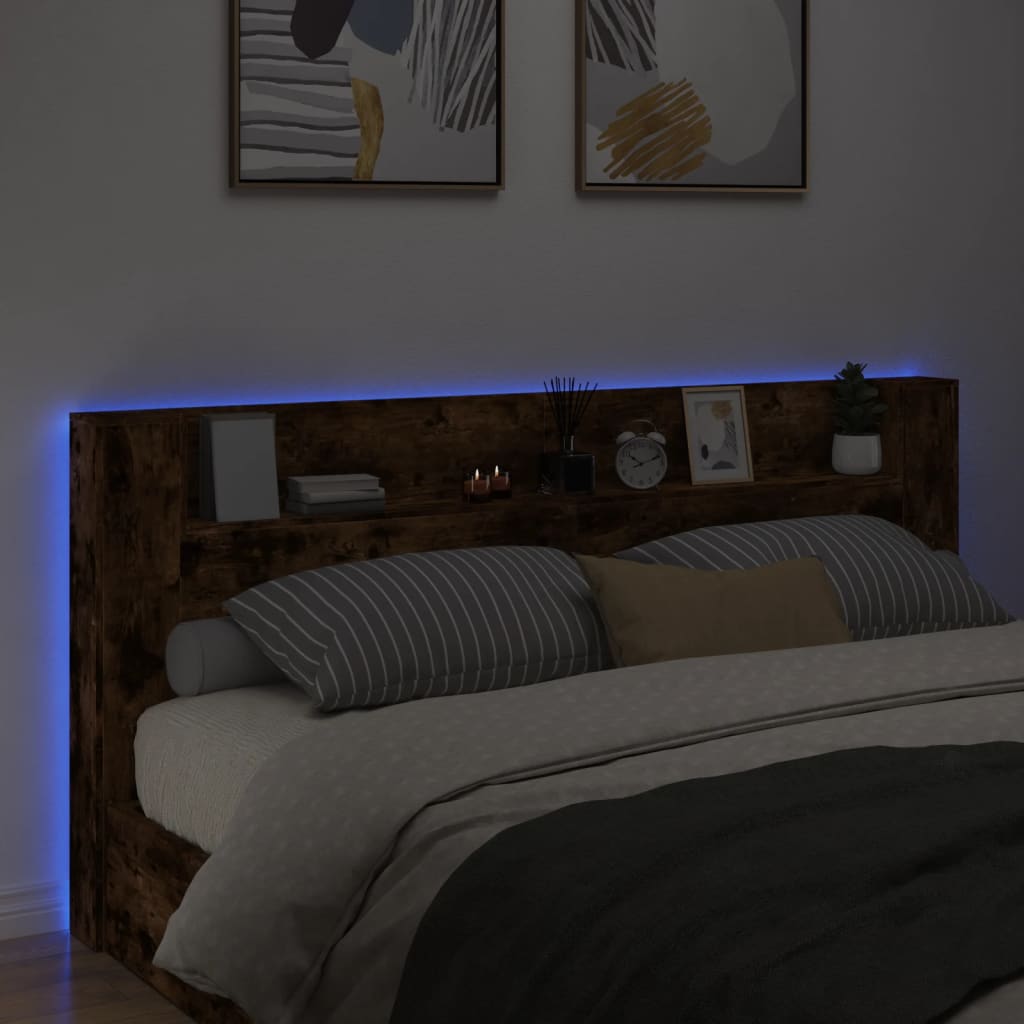 Hoofdbordkast met LED 220x16,5x103,5 cm gerookt eikenkleurig is nu te koop bij PeponiXL, paradijselijk wonen!