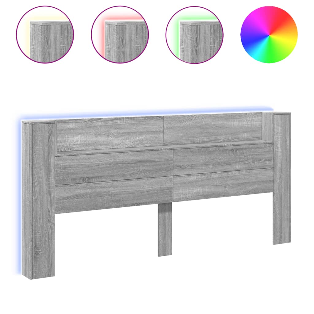 Hoofdbordkast met LED 220x16,5x103,5 cm grijs sonoma eikenkleur is nu te koop bij PeponiXL, paradijselijk wonen!