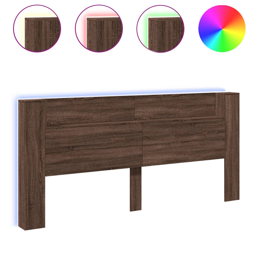 Hoofdbordkast met LED-verlichting 220x16,5x103,5 cm bruin eiken is nu te koop bij PeponiXL, paradijselijk wonen!