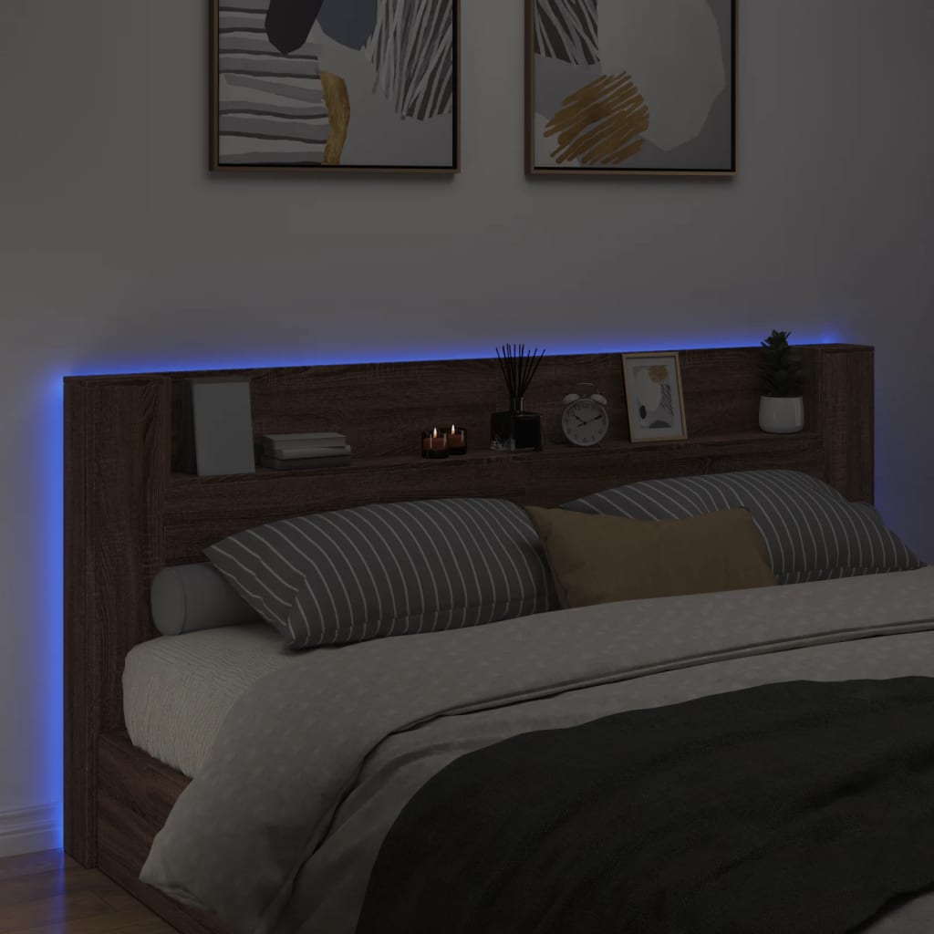 Hoofdbordkast met LED-verlichting 220x16,5x103,5 cm bruin eiken is nu te koop bij PeponiXL, paradijselijk wonen!