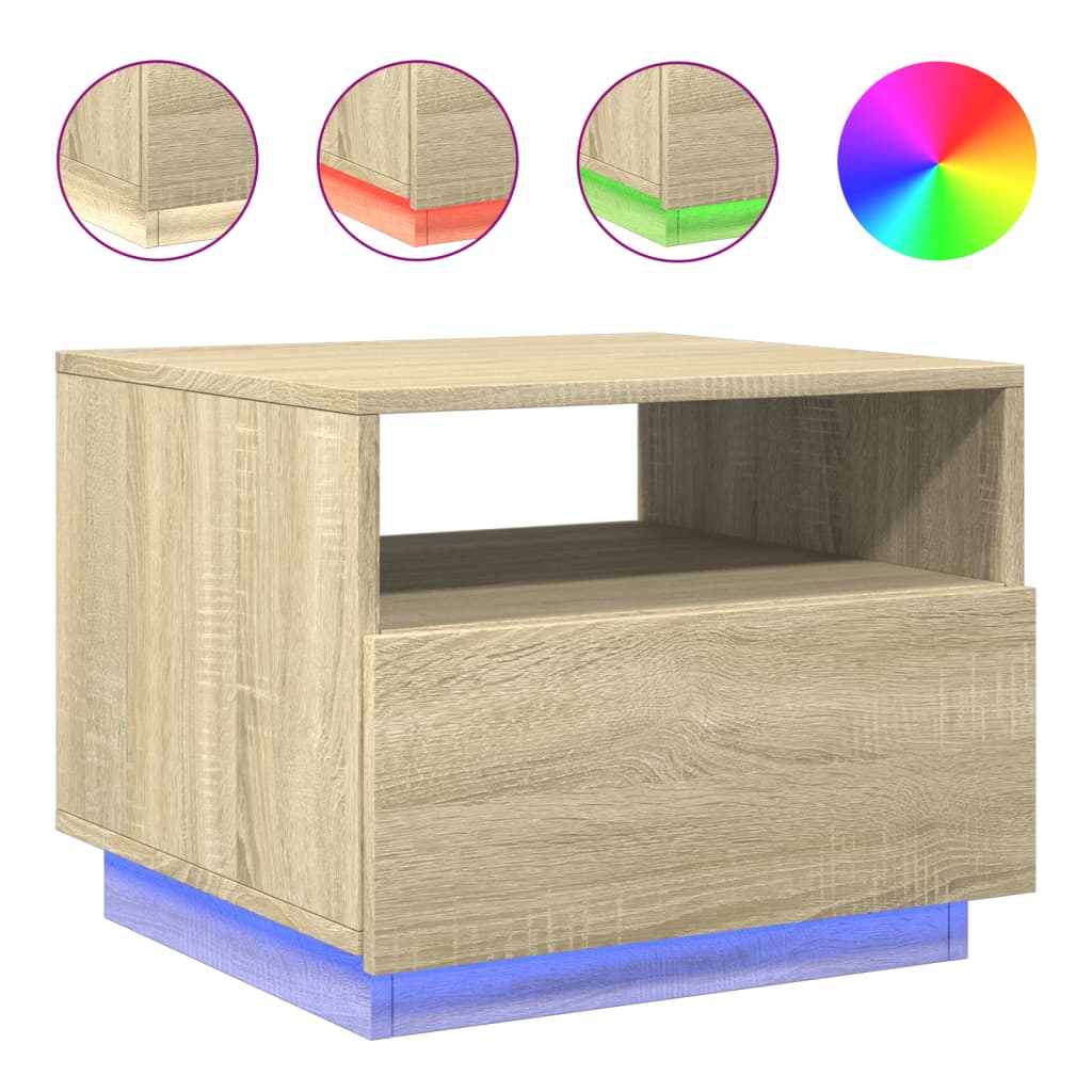 Salontafel met LED-verlichting 50x49x40 cm sonoma eikenkleurig is nu te koop bij PeponiXL, paradijselijk wonen!