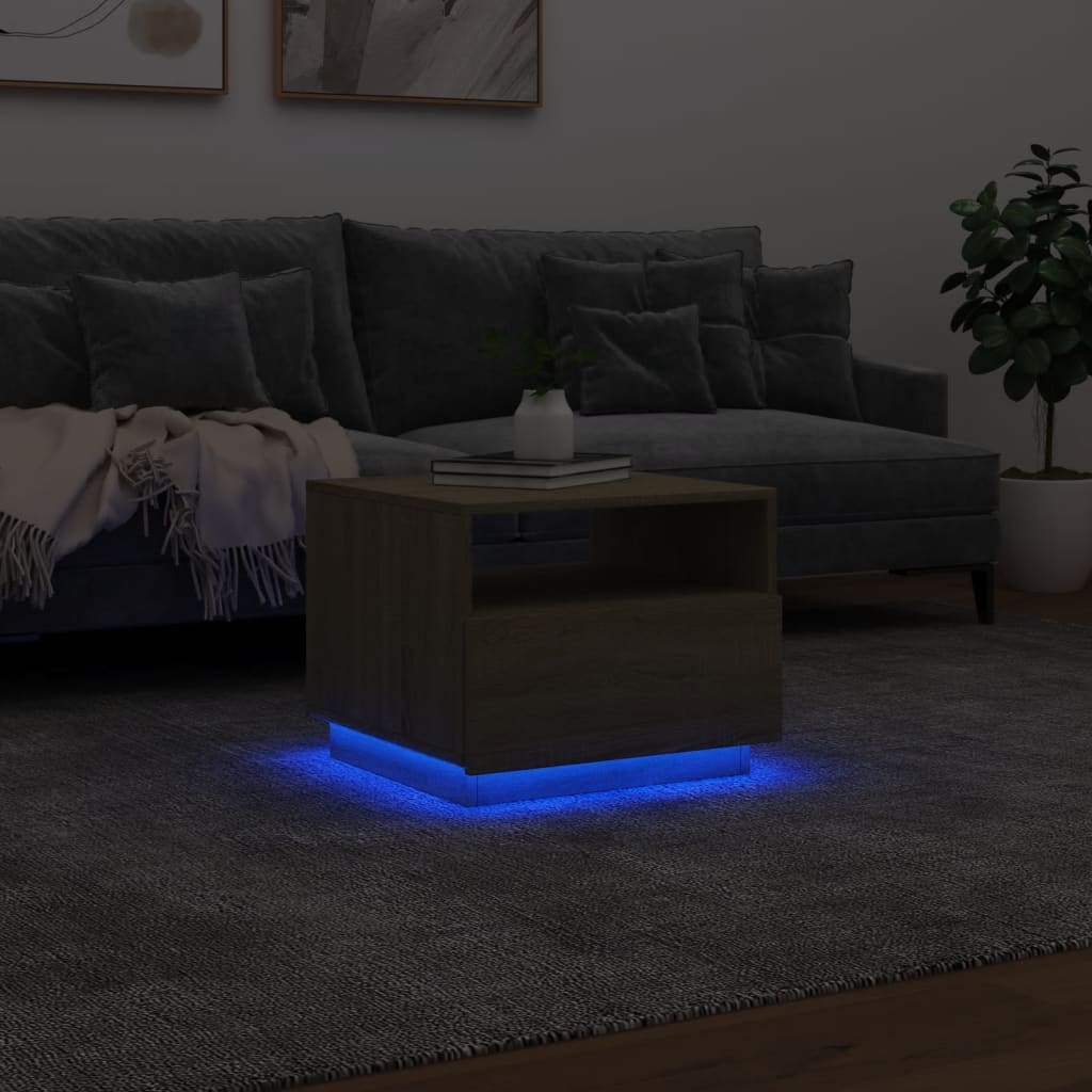 Salontafel met LED-verlichting 50x49x40 cm sonoma eikenkleurig is nu te koop bij PeponiXL, paradijselijk wonen!