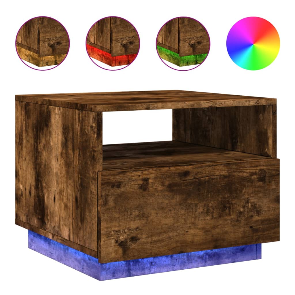 Salontafel met LED-verlichting 50x49x40 cm gerookt eikenkleurig is nu te koop bij PeponiXL, paradijselijk wonen!